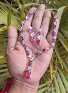 Red Sleek Cubic zirconia Diamond Necklace set