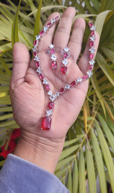 Red Sleek Cubic zirconia Diamond Necklace set
