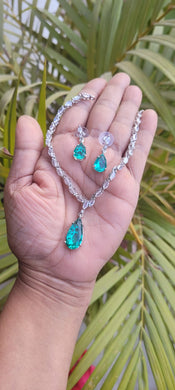 Aquamarine delicate Cubic zirconia Diamond Necklace set