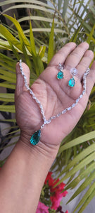 Aquamarine delicate Cubic zirconia Diamond Necklace set