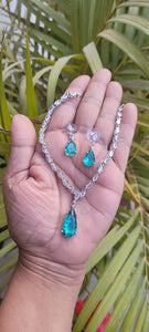 Aquamarine delicate Cubic zirconia Diamond Necklace set