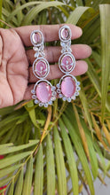 Load image into Gallery viewer, Gemzlane Pink stone cz danglers earrings