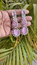 Load image into Gallery viewer, Gemzlane Pink stone cz danglers earrings