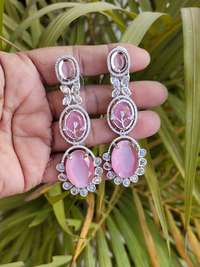 Gemzlane Pink stone cz danglers earrings