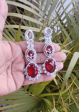 Load image into Gallery viewer, Gemzlane Red stone cz danglers earrings