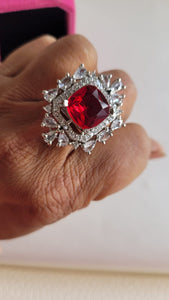 Eshaa Red Diamond Adjustable Cocktail Ring