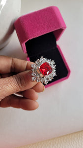 Eshaa Red Diamond Adjustable Cocktail Ring