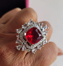 Load image into Gallery viewer, Red stone diamond cz ring