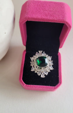 Green Stone Diamond cubic zirconia ring