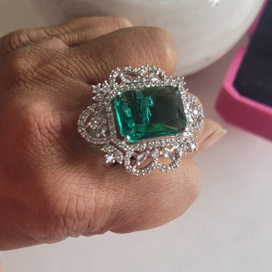Rihaa Aqua Green Diamond Adjustable Cocktail Ring