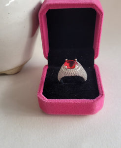 Sara Red Stone Diamond Adjustable Ring