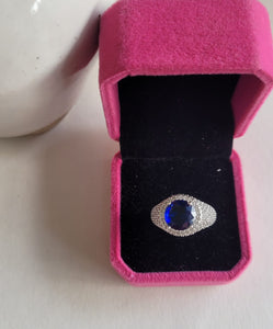 Sara Blue Stone Diamond Adjustable Ring