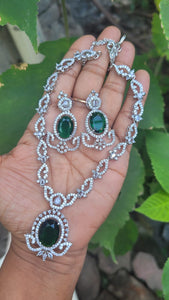 Emerald Green  Diamond Necklace set