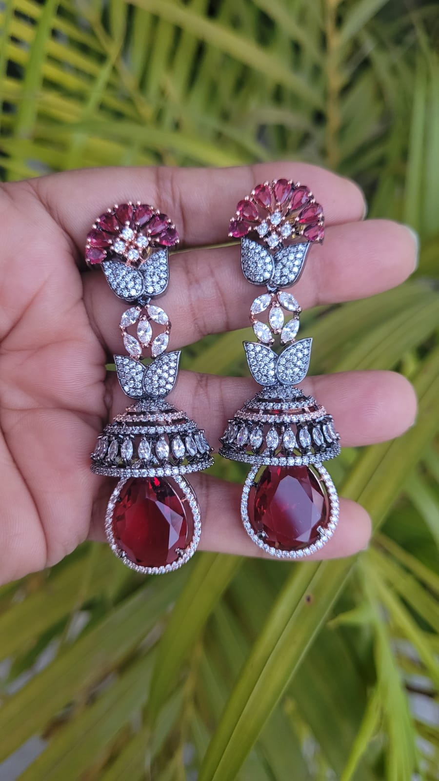 Shehnaaz Red  Zirconia Earrings