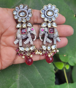 Elephant Polki Dangler Earrings