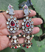 Load image into Gallery viewer, Peacock Red green Dangler Earrings
