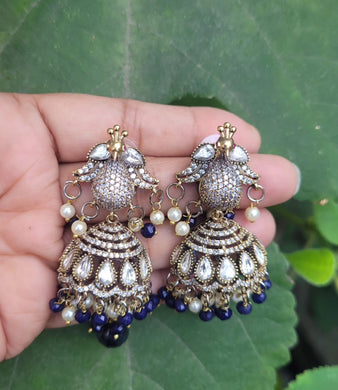Blue Polki Jhumka Earrings