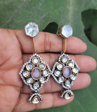 Load image into Gallery viewer, Malaika Pink Polki Dangler Earrings