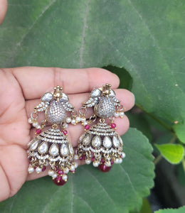 Red Polki Jhumka Earrings