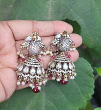 Load image into Gallery viewer, Red Polki Jhumka Earrings