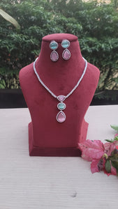 Khushi Pink mintgreen Cubic zirconia Diamond Necklace set