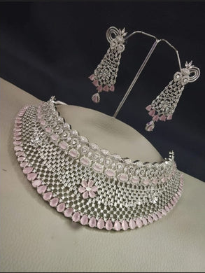Gemzlane Pink  Choker Diamond Necklace Set
