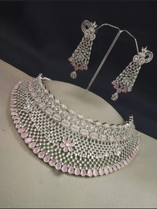 Gemzlane Pink  Choker Diamond Necklace Set
