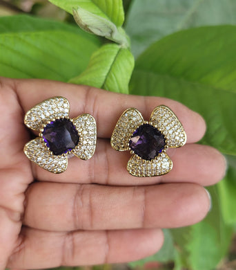 Triangular Purple Zirconia Studs Earrings