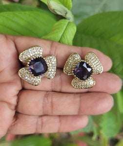 Triangular Purple Zirconia Studs Earrings