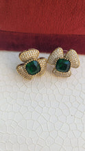 Load image into Gallery viewer, Triangular Green Zirconia Studs Earrings