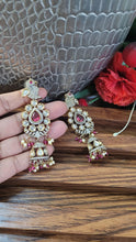 Load image into Gallery viewer, Peacock Red Polki Dangler Earrings