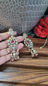 Peacock Red Polki Dangler Earrings