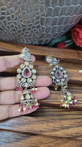 Peacock Red Polki Dangler Earrings