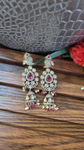 Load image into Gallery viewer, Peacock Red Polki Dangler Earrings