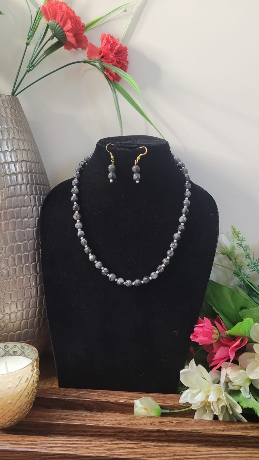 Grey Gemstone Beaded Necklace set