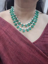 Load image into Gallery viewer, Natural Emerald Green Drops and Precious pearls Double Layered necklace set