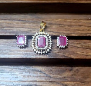 Cute Ruby Diamond Pendant Necklace Set