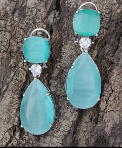Madhuri Green Stone diamond Danglers Earrings