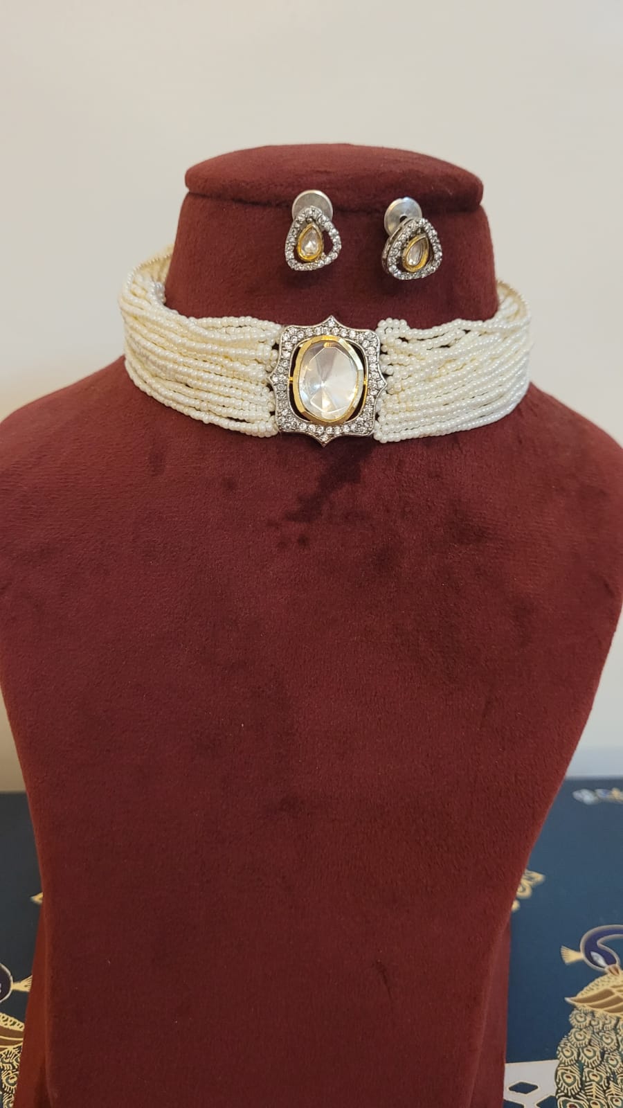 Stylish Kundan Polki Diamond Choker  Necklace Set