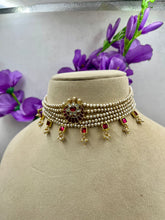 Load image into Gallery viewer, Real Pearl (Basra)Choker Kundan Necklace  Set
