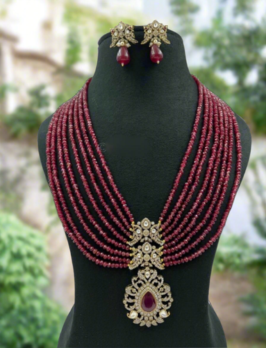 Kundan Polki long beaded diamond Necklace set