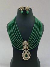 Load image into Gallery viewer, Green Kundan Polki Long diamond Necklace set