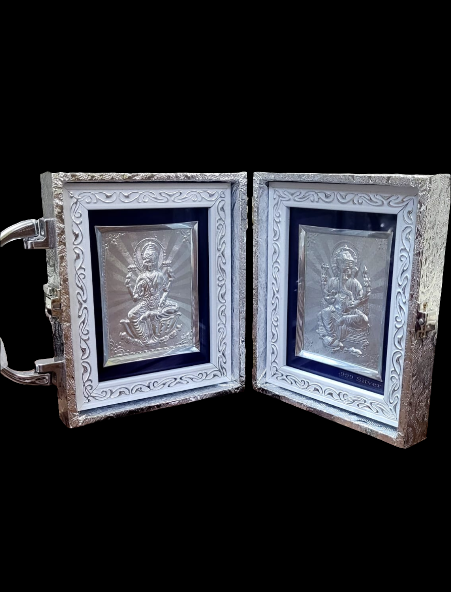 Laxmi Ganesh Pocket Folder Temple for Pooja Room/999 Silver Foiled