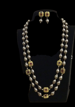 Load image into Gallery viewer, Double layered Grey Pearls  beaded Necklace Set