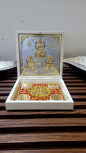 Load image into Gallery viewer, Laxmi Ganesh Saraswati Pocket Folder Temple for Pooja Room/22ct Gold Foiled