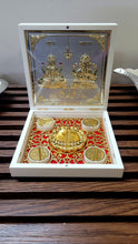Load image into Gallery viewer, Laxmi Ganesh Pocket Folder Temple for Pooja Room/22ct Gold Foiled