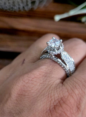Gemzlane diamond cz Silver plated Adjustable Ring