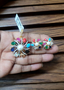 Navratni Diamond Pendant Necklace Set