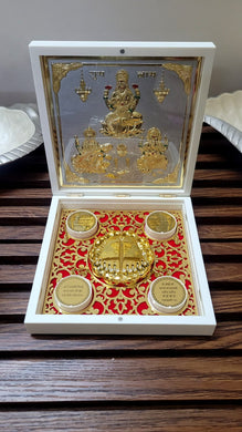 Laxmi Ganesh Saraswati Pocket Folder Temple for Pooja Room/22ct Gold Foiled