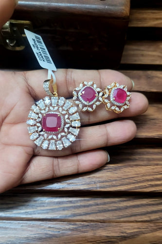 Ruby Diamond Pendant Necklace Set